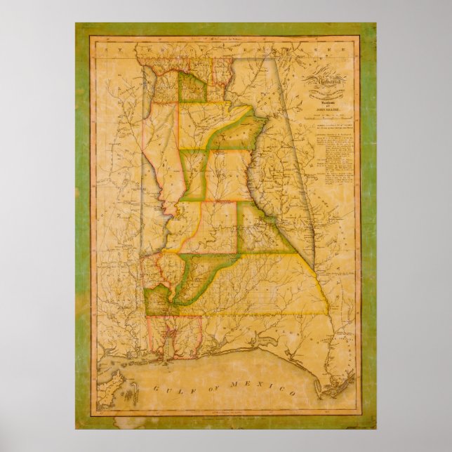 Póster Mapa de la época de Alabama de John Melish (1820) (Frente)