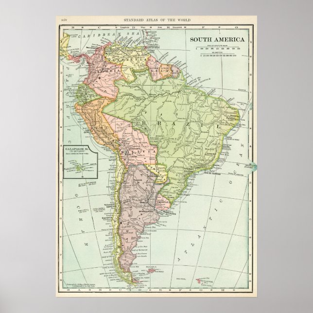 Póster Mapa de la época de América del Sur (Frente)
