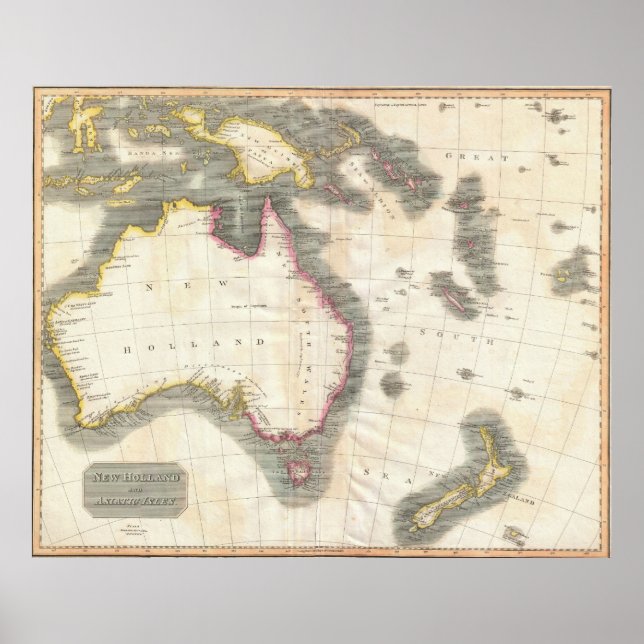 Póster Mapa de la época de Australia (1814) (Frente)
