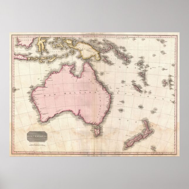 Póster Mapa de la época de Australia (1818) (Frente)