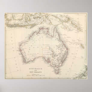 Póster Mapa de la época de Australia (1848)