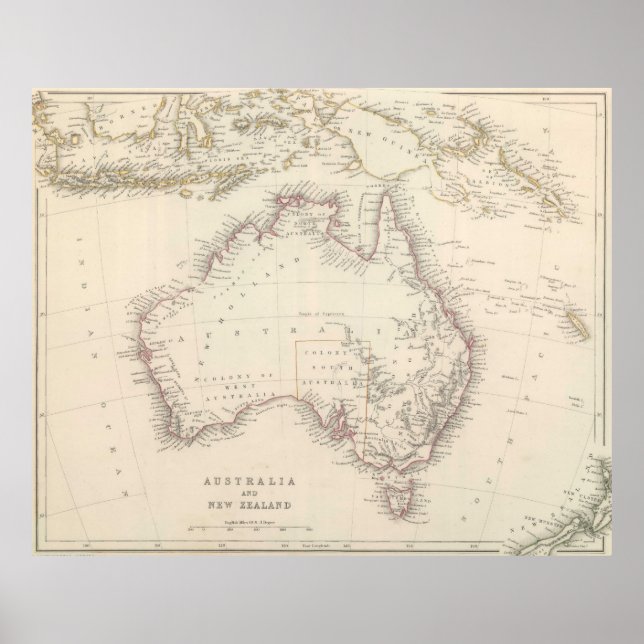 Póster Mapa de la época de Australia (1848) (Frente)