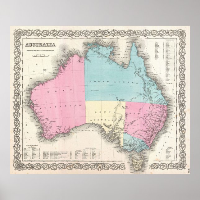 Póster Mapa de la época de Australia (1855) (Frente)