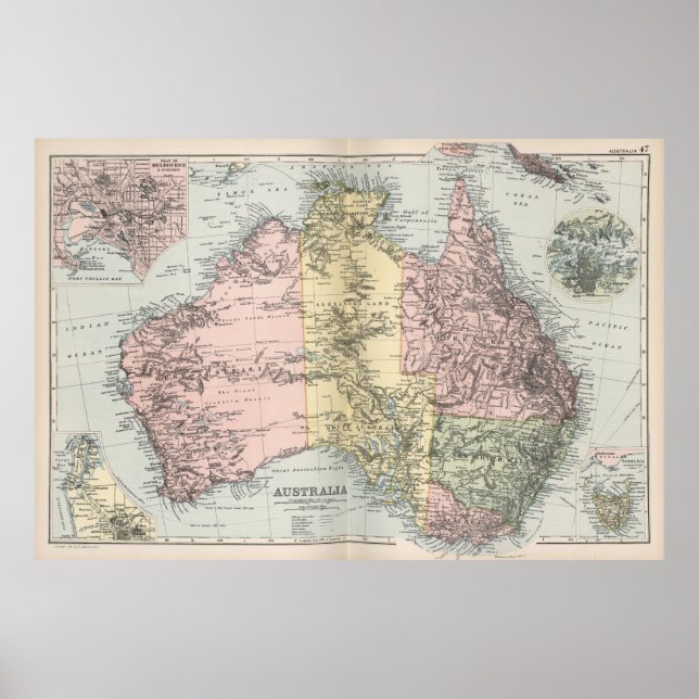 Póster Mapa de la época de Australia (1891) (Frente)
