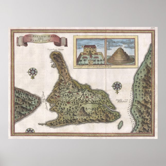 Póster Mapa de la época de Bali Indonesia (1760) (Frente)