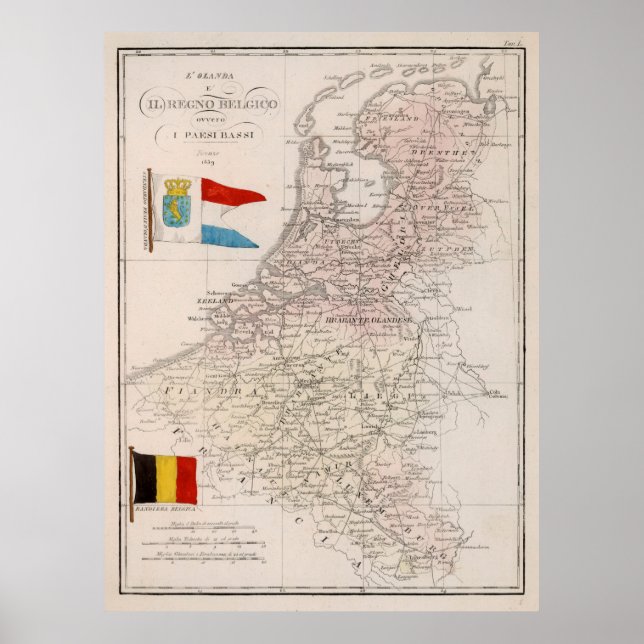 Póster Mapa de la época de Bélgica y Holanda (1839) (Frente)