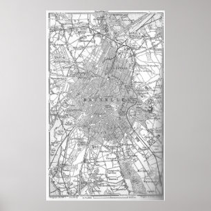 Póster Mapa de la época de Bruselas Bélgica (1905)