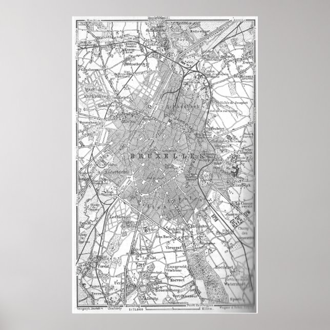 Póster Mapa de la época de Bruselas Bélgica (1905) (Frente)