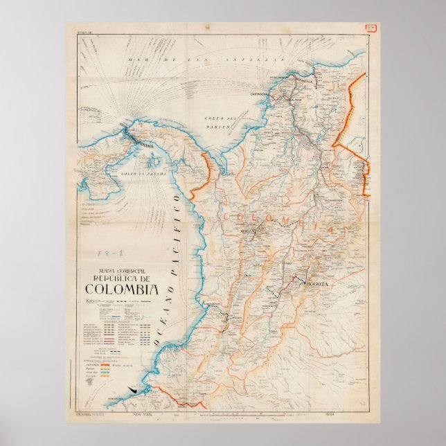 Póster Mapa de la época de Colombia (1919) (Frente)