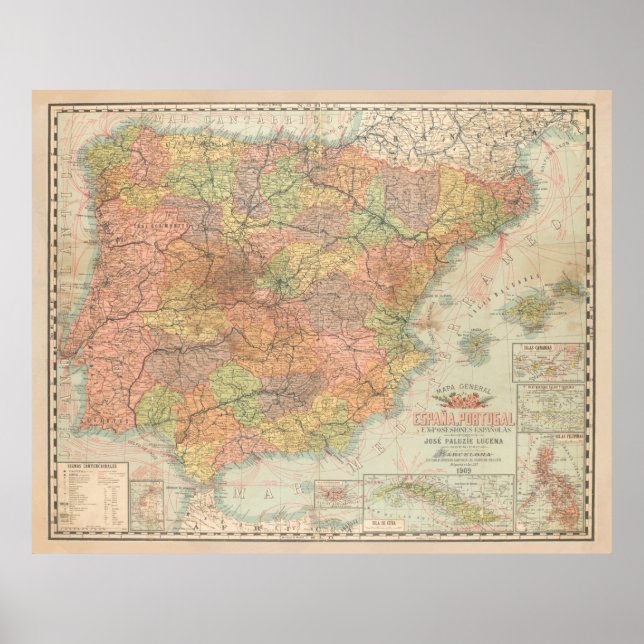 Póster Mapa de la época de España y territorios españoles (Frente)