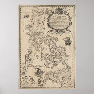 Póster Mapa de la época de Filipinas (1744)