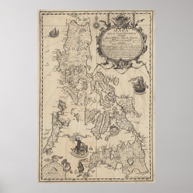 Póster Mapa de la época de Filipinas (1744) (Frente)