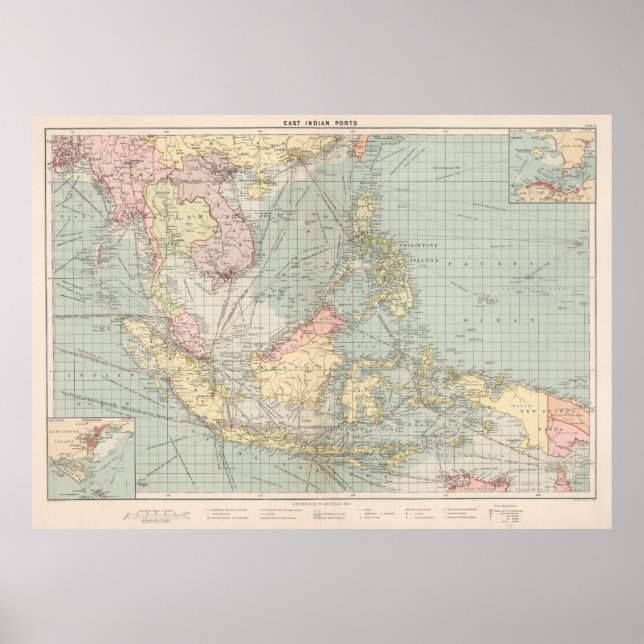 Póster Mapa de la época de Indonesia y los puertos filipi (Frente)