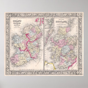 Póster Mapa de la época de Irlanda y Escocia (1864)