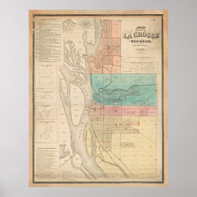 Póster Mapa de la época de La Crosse (1874) (Frente)