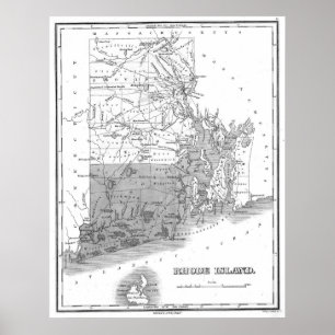 Póster Mapa de la época de la isla de Rhode (1827)