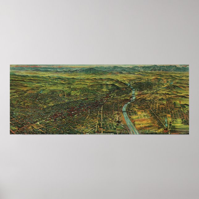 Póster Mapa de la época de Los Ángeles, California y Rive (Frente)