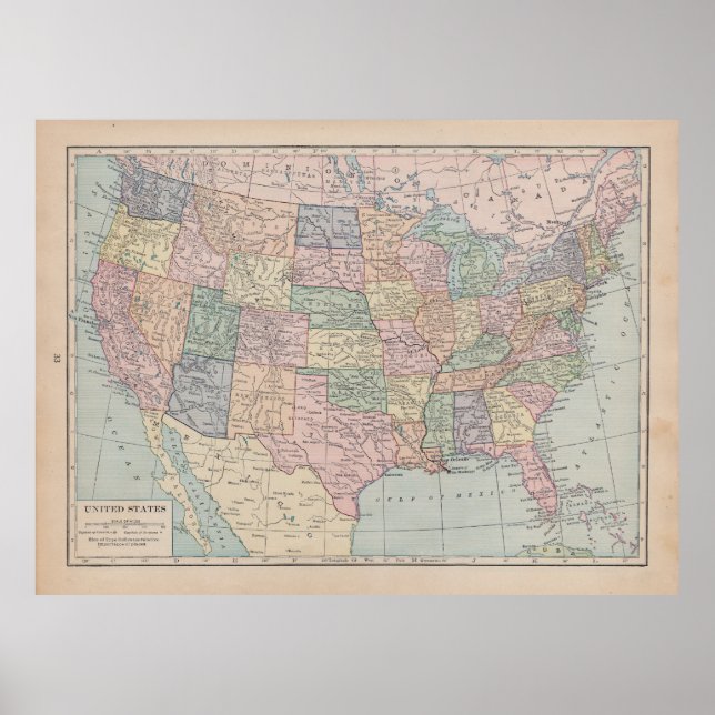 Póster Mapa de la época de los Estados Unidos (Frente)