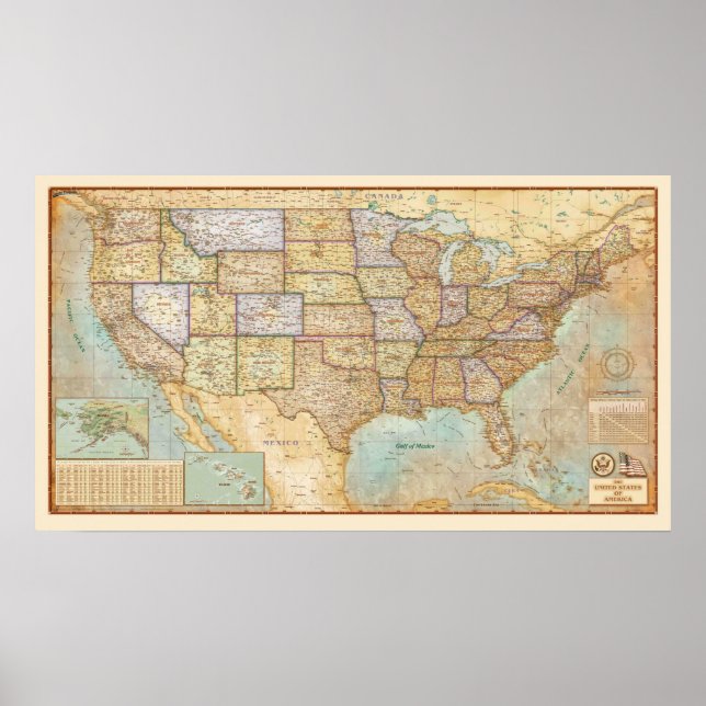 Póster Mapa de la época de los Estados Unidos de América (Frente)