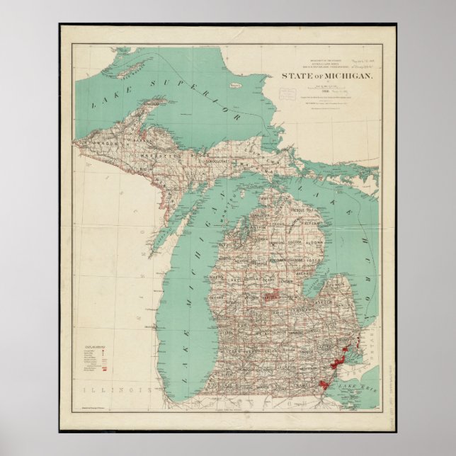 Póster Mapa de la época de Michigan (Frente)