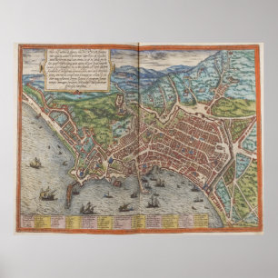 Póster Mapa de la época de Nápoles Italia (1572)