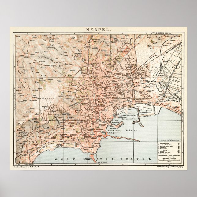 Póster Mapa de la época de Nápoles Italia (1897) (Frente)