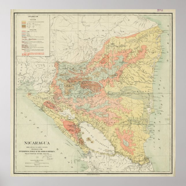 Póster Mapa de la época de Nicaragua (1903) (Frente)