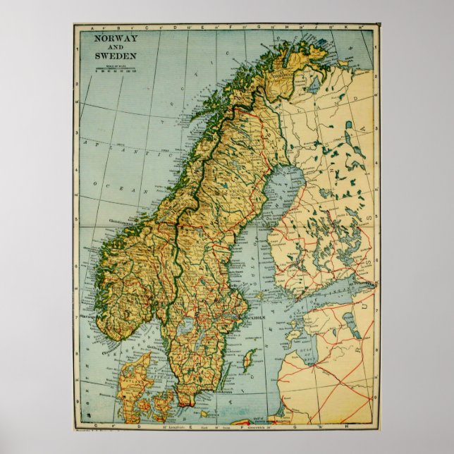Póster Mapa de la época de Noruega y Suecia (1921) (Frente)