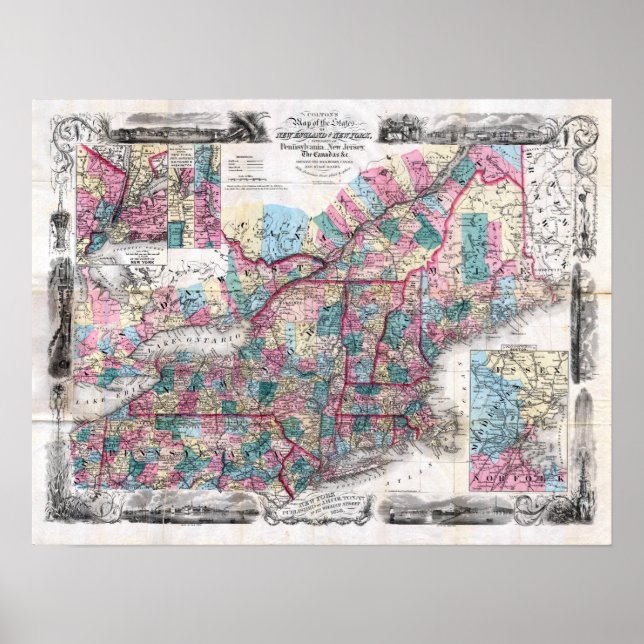 Póster Mapa de la época de Nueva Inglaterra (Frente)