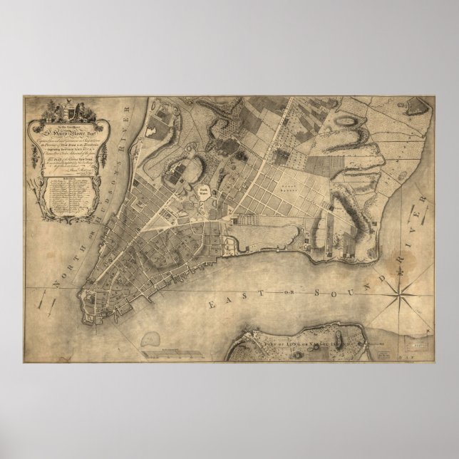 Póster Mapa de la época de Nueva York (1776) (Frente)