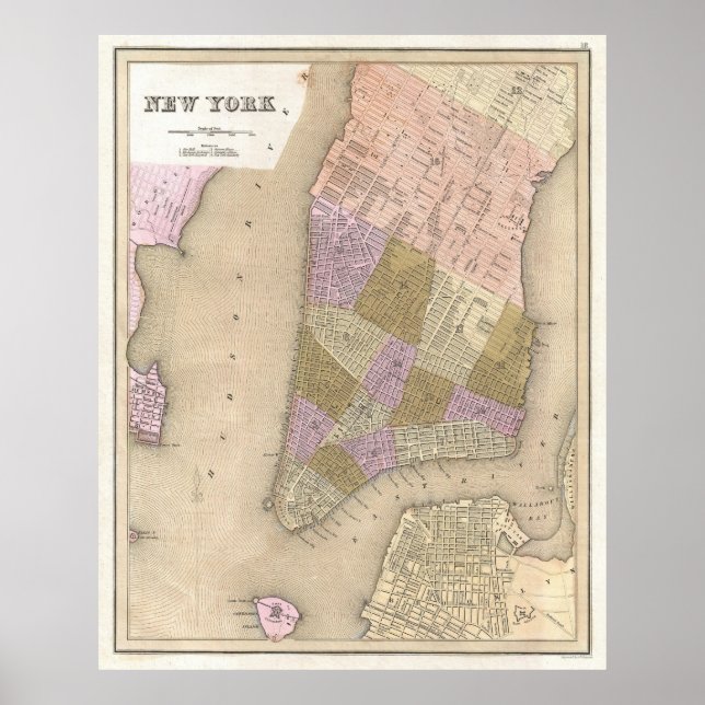 Póster Mapa de la época de Nueva York (1839) (Frente)