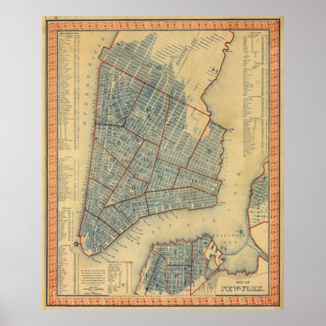 Póster Mapa de la época de Nueva York (1846) (Frente)