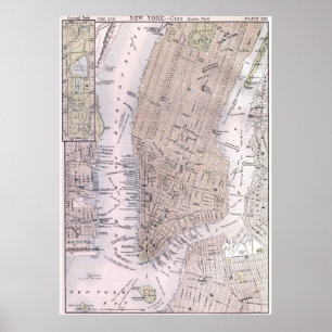 Póster Mapa de la época de Nueva York (1884)