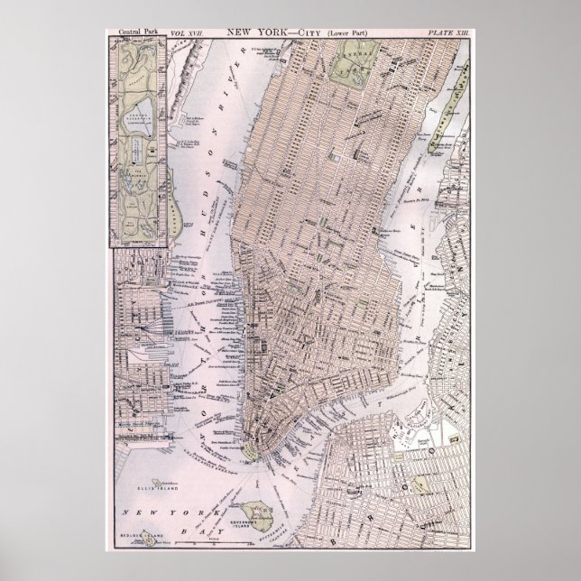 Póster Mapa de la época de Nueva York (1884) (Frente)