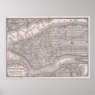 Póster Mapa de la época de Nueva York (1886)