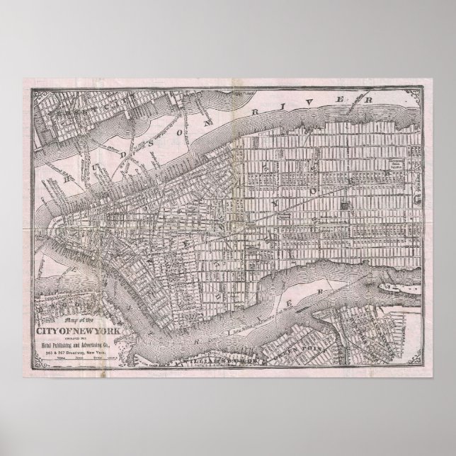 Póster Mapa de la época de Nueva York (1886) (Frente)