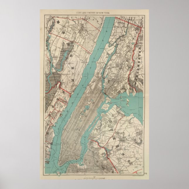 Póster Mapa de la época de Nueva York (1890) (Frente)