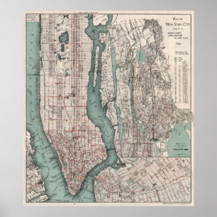 Póster Mapa de la época de Nueva York (1897)