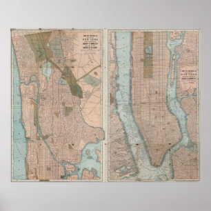Póster Mapa de la época de Nueva York (1899)