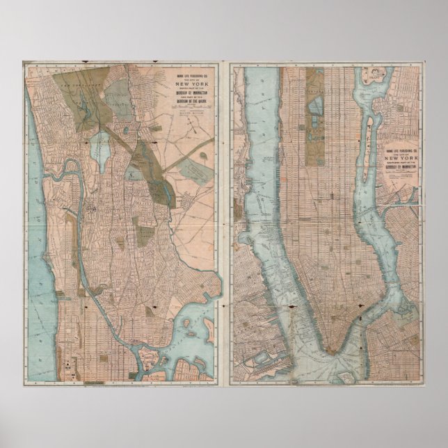 Póster Mapa de la época de Nueva York (1899) (Frente)
