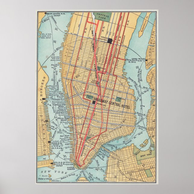 Póster Mapa de la época de Nueva York (1900) (Frente)
