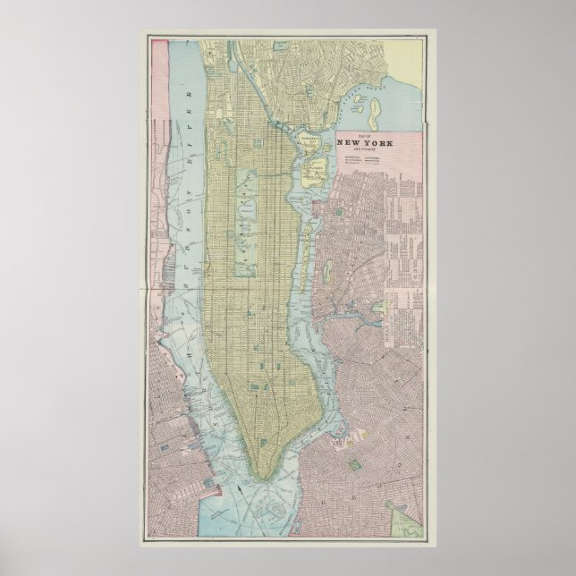 Póster Mapa de la época de Nueva York (1901) (Frente)
