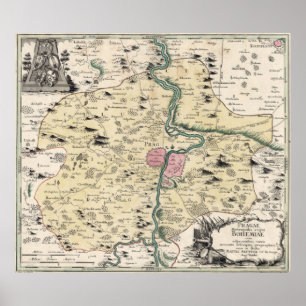 Póster Mapa de la época de Praga y sus alrededores (1740)