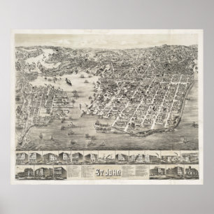 Póster Mapa de la época de San Juan de Nueva Brunswick (1