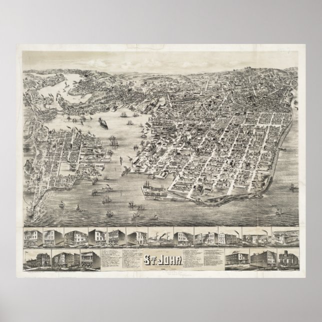 Póster Mapa de la época de San Juan de Nueva Brunswick (1 (Frente)