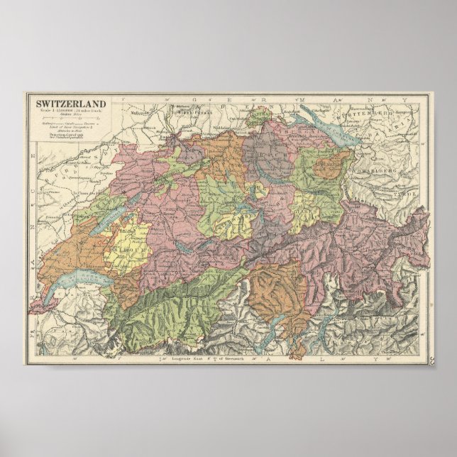 Póster Mapa de la época de Suiza - Años 1920 (Frente)