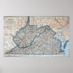 Póster Mapa de la época de Virginia y Virginia Occidental
