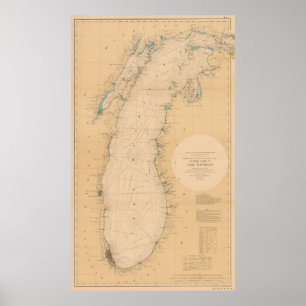 Póster Mapa de la época del lago Michigan (1898)
