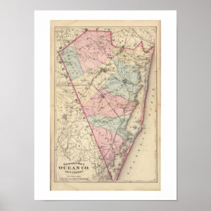 Póster Mapa de la época REPRO de 1872 Ocean County NJ
