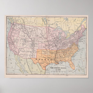 Póster Mapa de la era de la guerra civil de los Estados U
